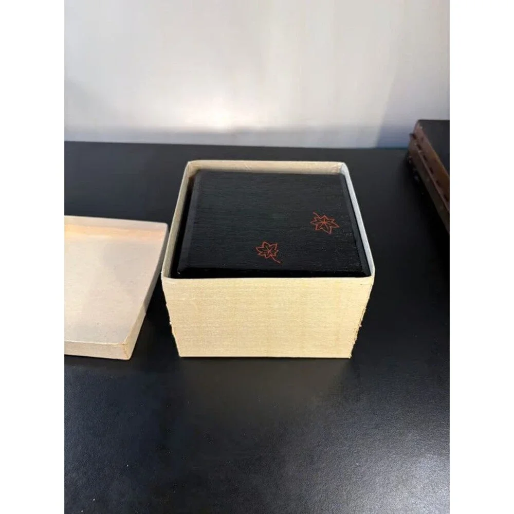 Japanese Jubako Two Tier Lacquer Stacking Box Red Maple Leaf Divider Bento